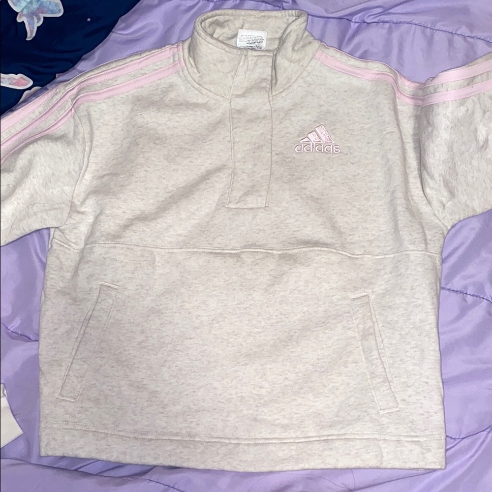 Adidas Pink and Cream Quarter-Zip Sweatshirt
